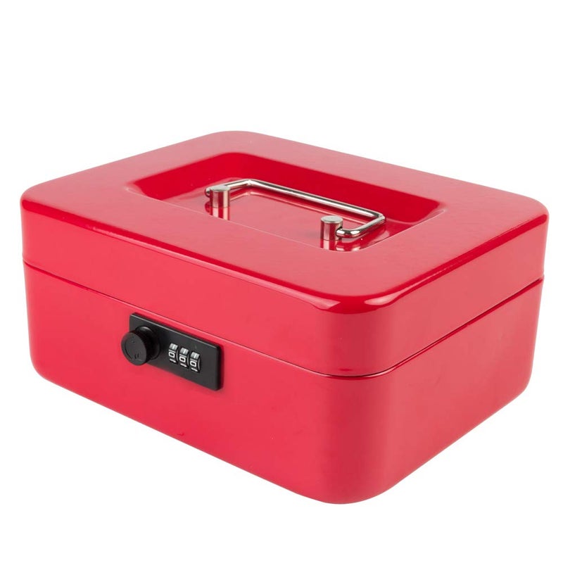 KYODOLED Medium Cash Box with Combination Lock Safe Metal Money Box with Money Tray for Security Lock Box 7.87"x 6.30"x 3.54" Red Medium - Image 1